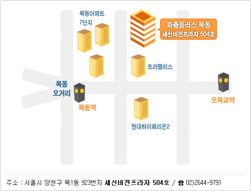 주소 : 서울시 양천구 목1동 923번지 세신비젼프라자 504호 / 02)2644-9791